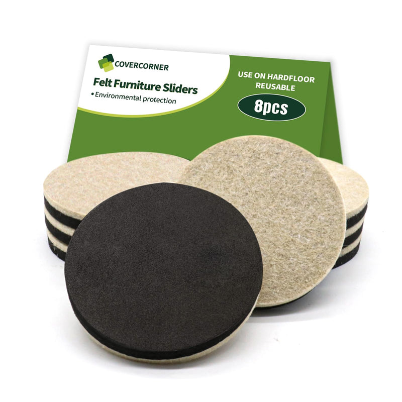 Felt Furniture Sliders for Hardwood Floors 8 PCS - 3 1/2 inch Furniture Moving Slider – Heavy Duty Felt Movers Sliders Chair Legs Floors Protectors (for Hardwood Floors) 8 PCS 3 1/2" Beige
