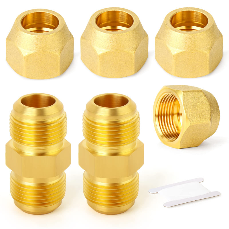 GASHER 2Packs Metals Brass Tube Fitting, Half-Union with Flare Nut, 5/8" Flare x 5/8" Flare Male Pipe Fittings Straight with Nut 2