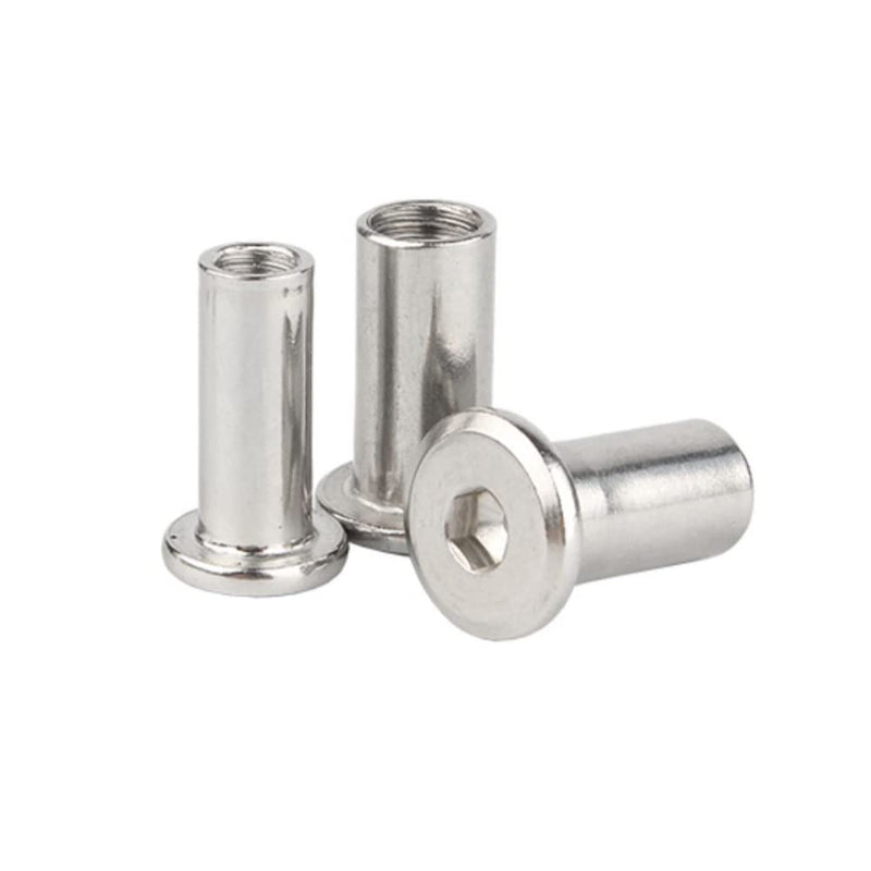 5 Pcs M6 x 10mm Hex Socket Screw Rivet Insert Nut 304 Stainless Steel Flat Head Barrel Nuts Internal Thread Cylindrical Nut Rivnut Locking Screws or Bolts Silver M6x10mm