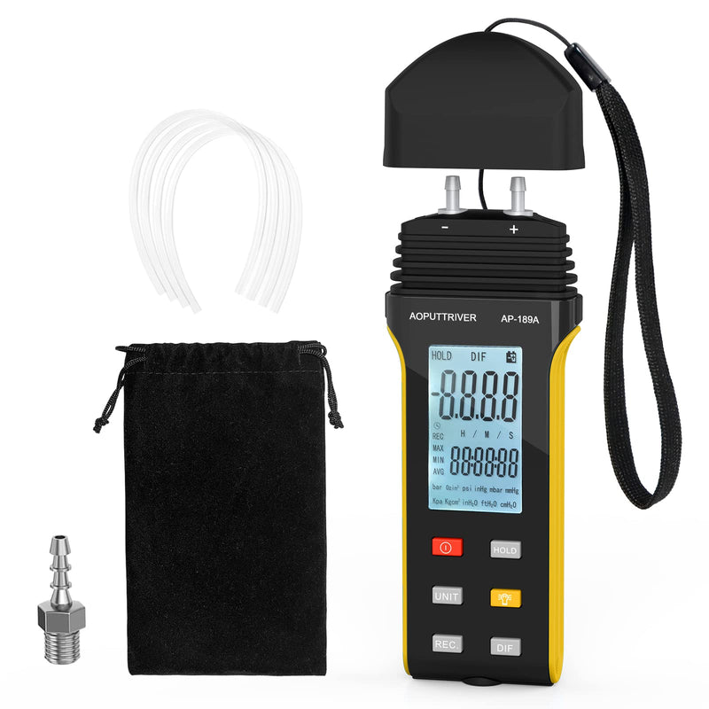 Manometer, AP-189A Professional Gas Pressure Tester, Dual-Port Manometer Air Pressure Meter, 11 Selectable Units Differential Pressure Gauge, HVAC Digital Manometer with Backlight Data Record AP-189A（6Psi）