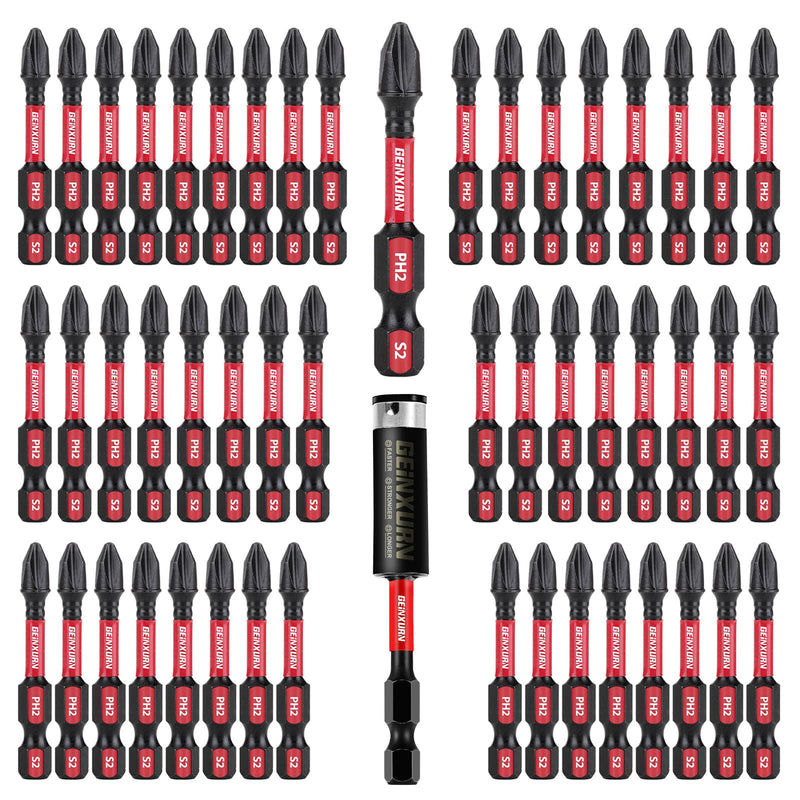 Impact Tough #2 Phillips 2 in. Insert Driver Bits,50Pack PH2 Screwdriver Bits Set with 1Pcs Impact Bit Holder,Bulk 2"-PH2-51PCS