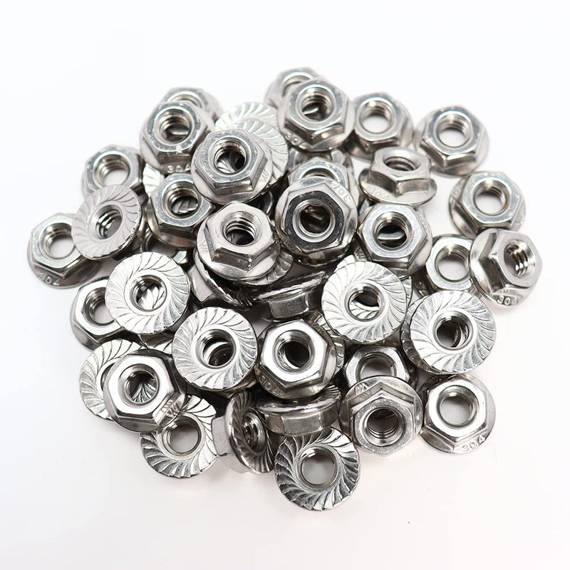 1/4"-20 Serrated Flange Nuts 50 Pack 304 Stainless Steel Hex Lock Nuts Full Thread for Industrial Construction Fasteners 1/4"-20 (50 pcs)