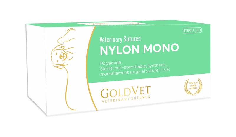 Nylon Veterinary Suture 3-0, 3/8 Round 24mm Reverse Cutting Needle (Comparable to Ethilon), 35"