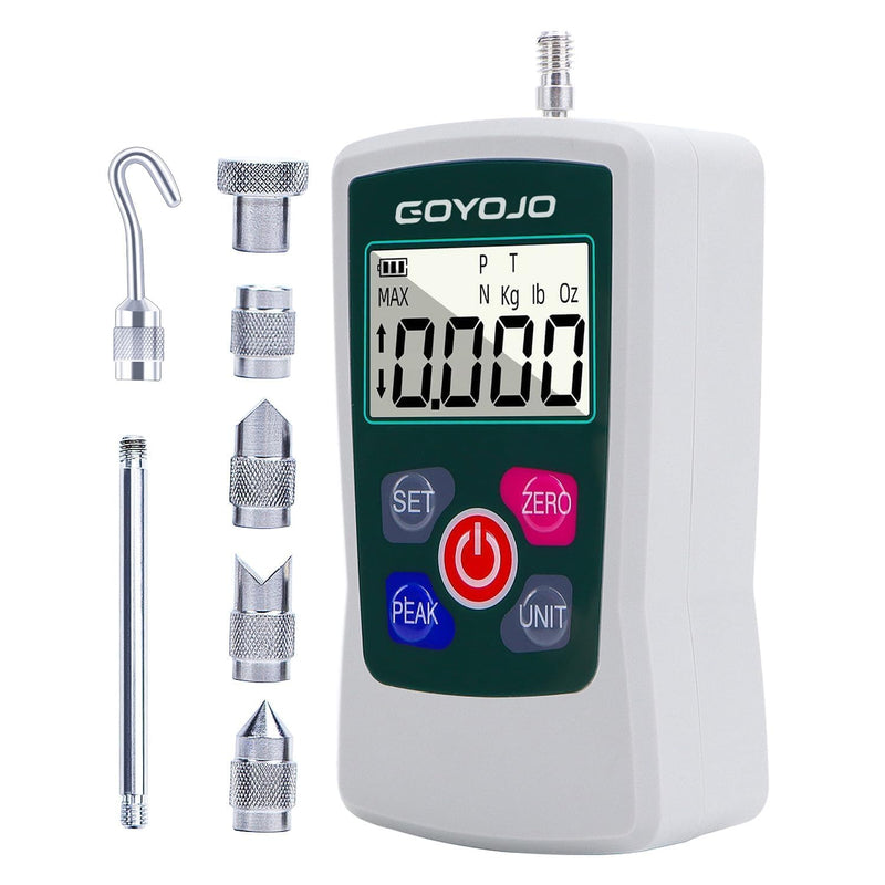 GOYOJO Digital Force Gauge High-Precision Push-Pull Meter for Tension & Compression Testing Units (N, kg, lb, oz) Real-Time/Peak/First Peak Modes Ideal for Quality Control & Material Testing (300N) 67lb/300N