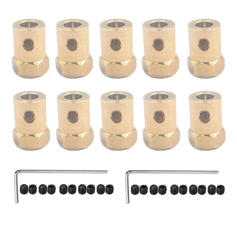 10Pcs 3.17mm Brass Hex Shaft Coupling Motor Flexible Coupler Joint for DC Motor Shaft, Robot, Model Car Tires Shaft 10