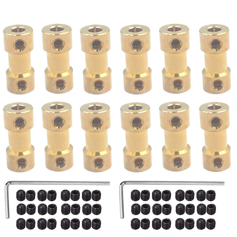 12Pcs 4mm to 4mm Brass Shaft Coupling Joint Connector, Motor Shaft Coupling for RC DIY Airplane Boat Robot
