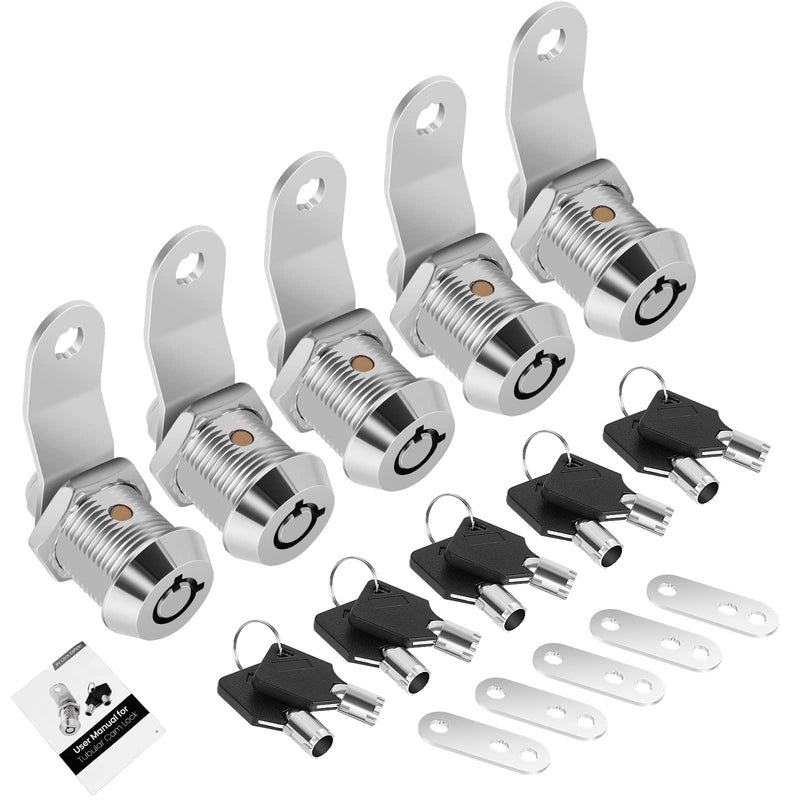 5 Pack Tool Box Lock with Keys, 5/8" Cabinet Lock Cam Lock Keyed Alike, Toolbox Lock Replacement for Mailbox RV Storage Door with Manual, Zinc Alloy (5Pack，5/8 Inch) Chrome - 5 Pack 5/8 Inch