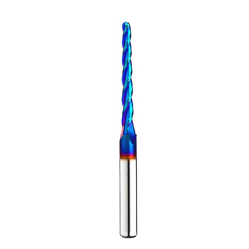 BRB301 Milling Cutters 3 Flutes Ball Nose Solid Carbide Up Cut CNC Spiral Bits NACO Coated 2D 3D Carving Router Bit 1.0Deg with 1/8 Inch Cutting Dia, 1/8" CD X 1-1/2"CL X 1/4" SD X 3" OL 1/8 inch cutting diameter
