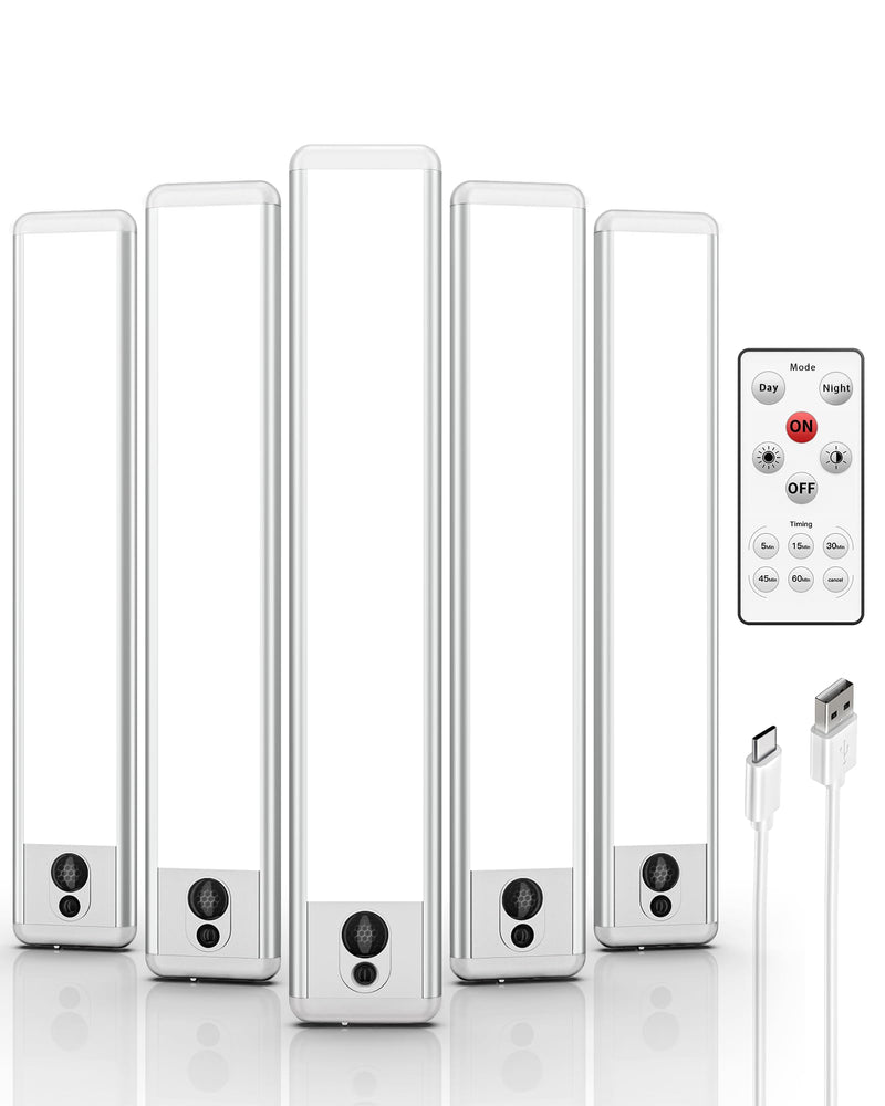 EZVALO Under Cabinet Lights, LED Closet Lights Wireless USB Charging, Motion Sensor Lighting Indoor 5700K Dimmable with Remote Control (White) 5 Pack Cool White