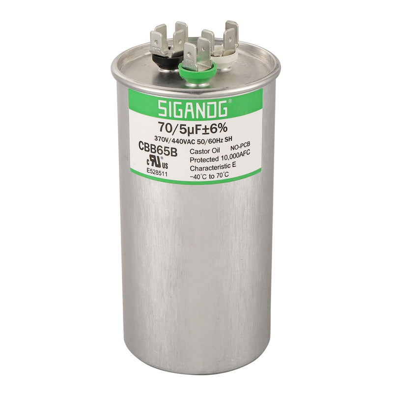 70+5 MFD 70/5 uF 370 or 440 Volt CBB65B Capacitor for AC Motor Run，Condenser Straight Cool，Heat Pump， Air Conditioner，HVAC Capacitor 70+5 MFD