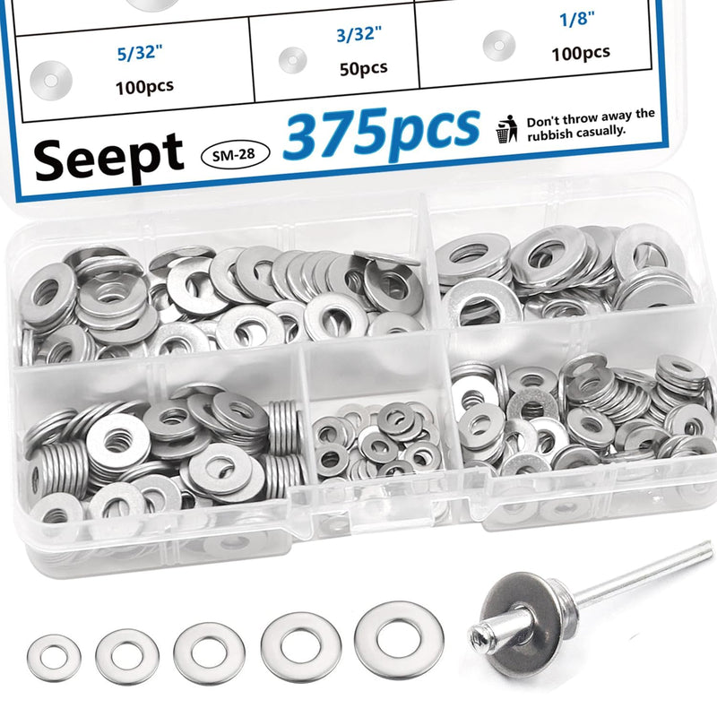 375Pcs Silver Pop Rivet washers Assortment kit for Pop Rivets Diameter 3/32inch,1/8inch,5/32inch,3/16inch, 1/4inch 304 Stainless Steel pop Rivet Washer Aluminum pop Rivet washers 3/32inch+1/8inch+5/32inch+3/16inch+1/4inch