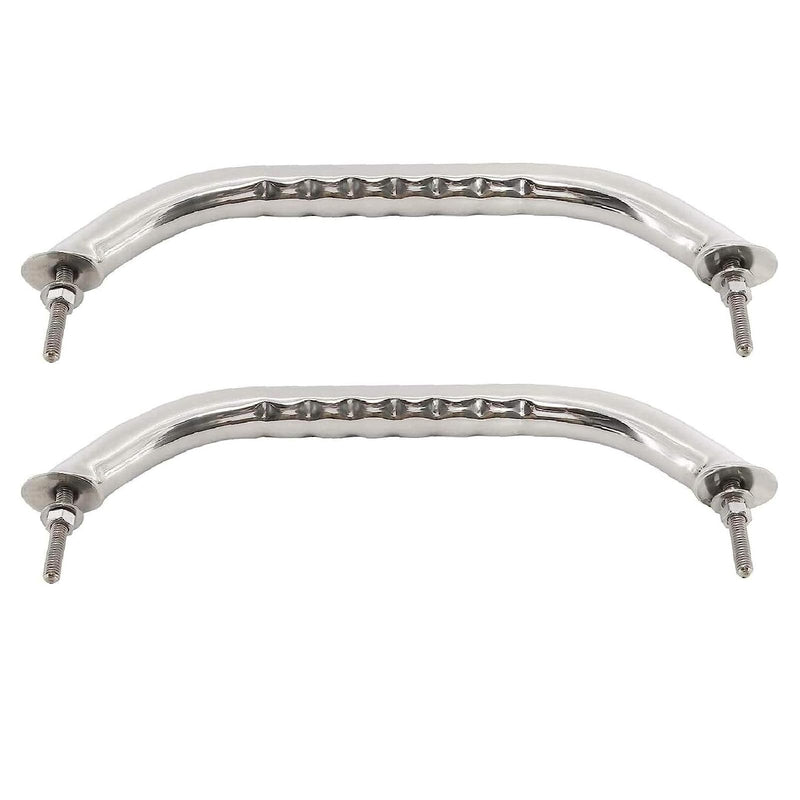 NovelBee 2pcs Boat Grab Handle,Polished Stainless Round Grab Handle Hand Rail with Finger Grip,Flange,Stud (Stud to Stud Distance:8-5/8”)