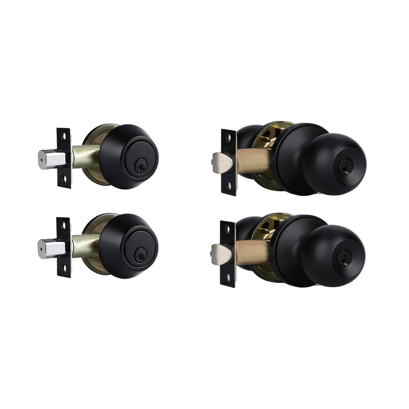 Exterior Door Lock Set with Deadbolt, Single Cylinder Deadbolt Lock and Door Knob Set, Keyed Alike Door Locks for Front Door,Matte Black Door Knob and Deadbolt Set(2Pack Set) 2 Pack Matte Black