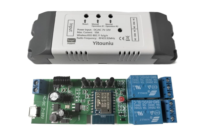 2 Channel Tuya Smart Life WiFi Momentary Inching Relay Self-Locking Switch Module,DC/AC 7-32V WiFi RF Bluetooth Relay, Compatible with Alexa Goolge Home 2CH
