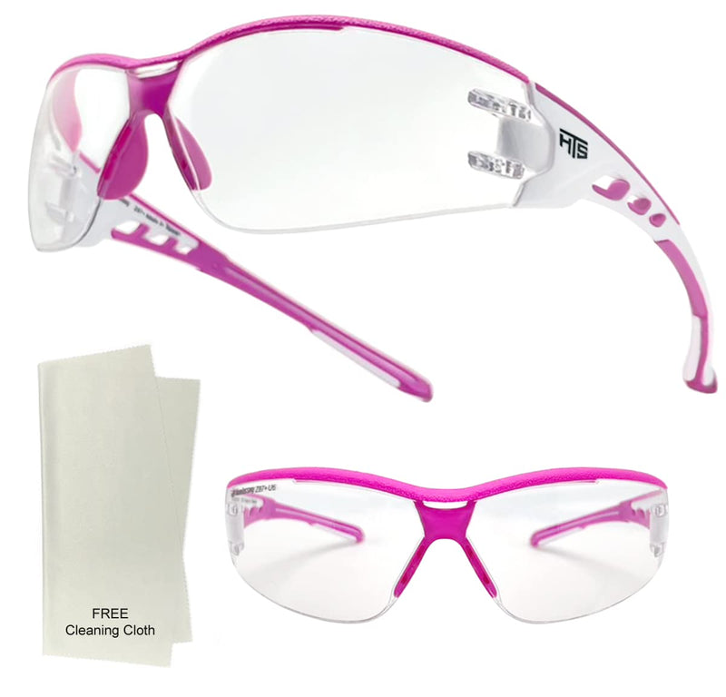 Super Flexible Lightweight Anti Fog Wrap-Around U6 Clear Shooting Safety Glasses with ANSI Z87.1 Scratch Resist E9532c Pink-1 Piece