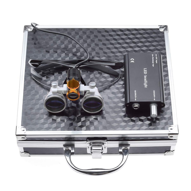 Binocular Loupes3.5X 420mm Working Distance Optical Glass +5W Head Light Lamp Headlight with Filter +Aluminum Box
