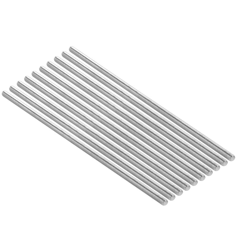 Pack of 10 M5 x 200mm Length 304 Stainless Steel Fully Threaded Rod Bar Studs Silver Tone