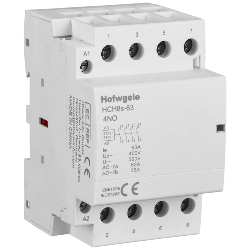 HCH8s-63 AC Contactor 4 Pole 63A 4NO Four Normally Open 110V/120V Coil Voltage 35 mm DIN Rail Mount