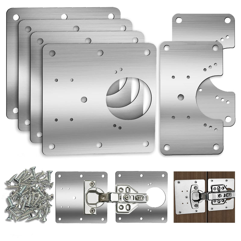 6 PCS Cabinet Hinge Repair Plate, Hinges Repair Fixing Plates, Stainless Steel Hinge Repair Board, Kitchen Cupboard Door Hinge Repair Brackets Kit, Hinge Fixing Plate Bracket Kit with Mounting Screw