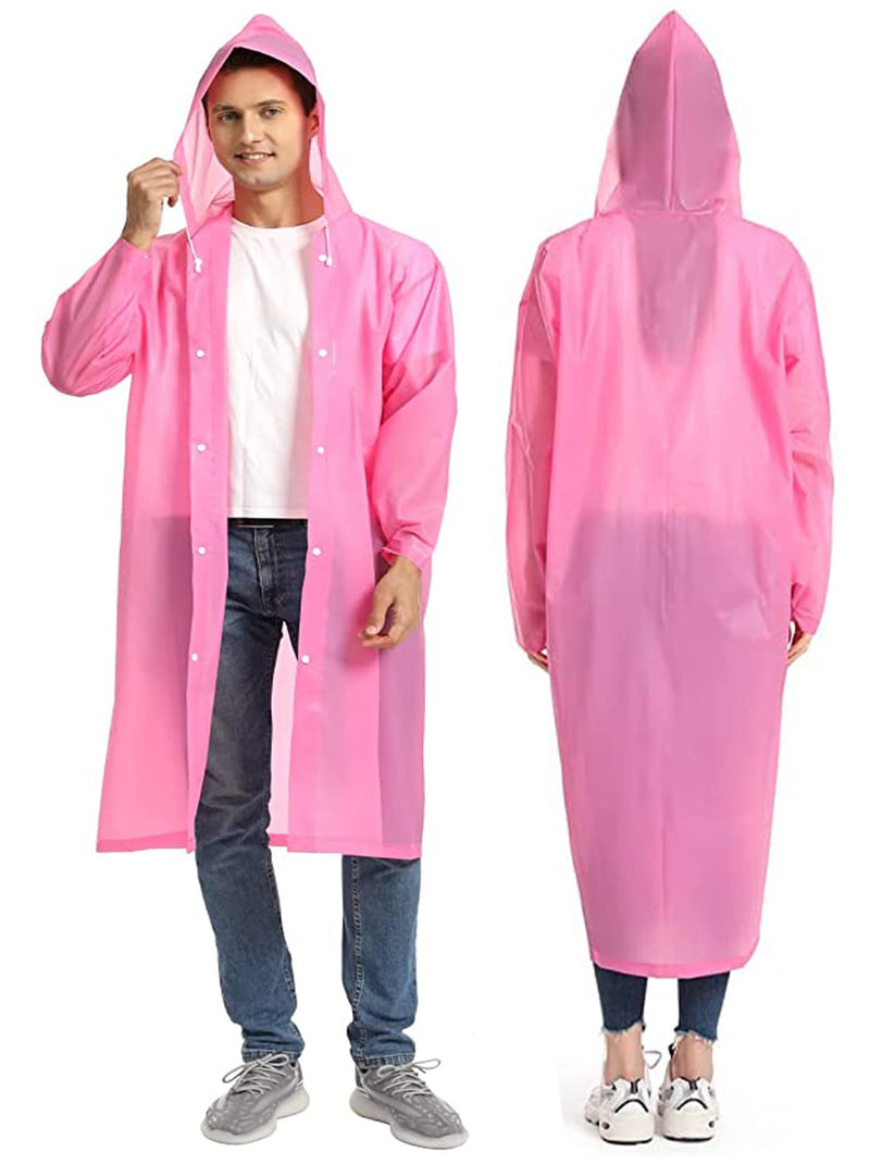 Rain Coat Poncho for Adult, 2 Pack Women Men Reusable Raincoats Emergency with Hood and Drawstring One Size Pink+pink