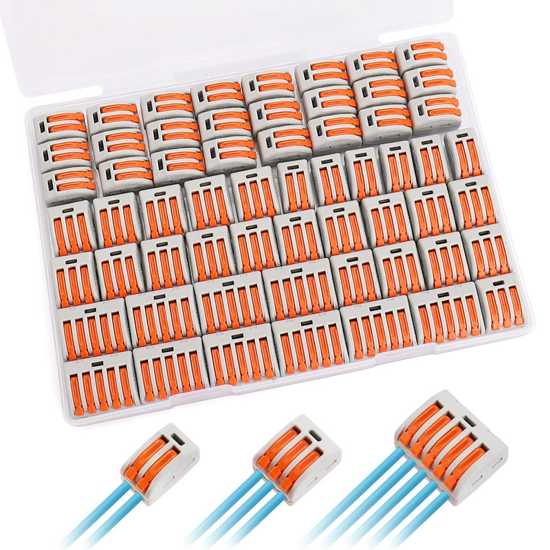 60Pcs Lever Nuts Wire Connectors, 2 3 5 Port Compact Splicing Electrical Wire Connector Assortment Kit for Wiring 28-12 AWG, Quick Connect Electrical Terminals