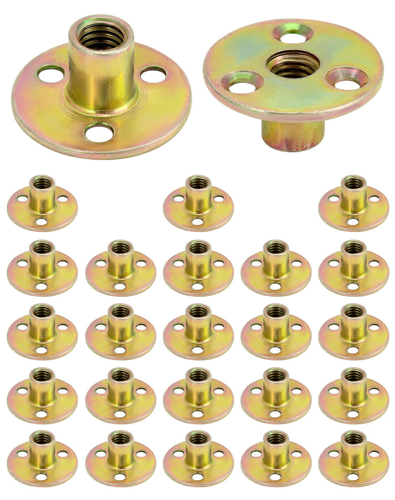 QWORK 3/8"-16 Iron Plate Nut, 25-Piece Set T-nut with Round Base Carbon Steel T-Nuts, Furniture Hardware Flange Insert Female Thread T-Nut 25 Pack