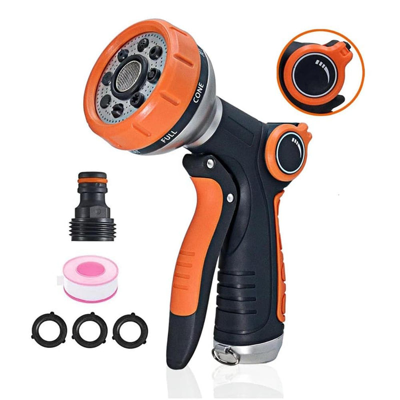 Garden Hose Nozzle Heavy Duty, High Pressure Adjustable 8 Patterns Metal Water Hose Nozzle Volume Control Valve Attachment Hose Sprayer Nozzle for Outdoor Garden Watering Car Washing Pet Showering Heavy Duty Metal