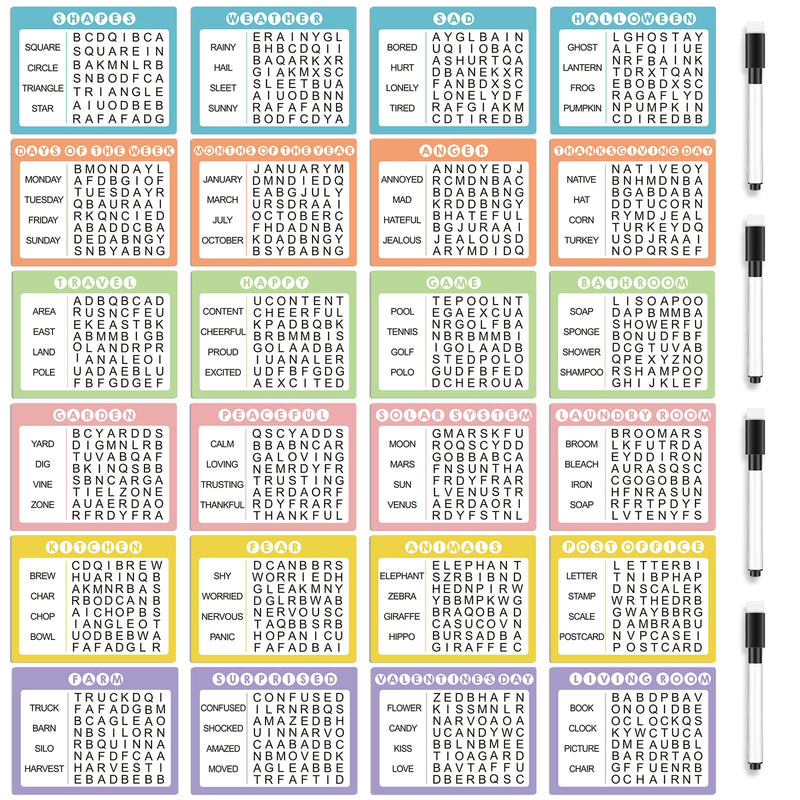 Yeaqee 12 Pcs Word Search Reusable Puzzle Books Large Print Word Search Books for Adults, Alzheimers Products, Dementia Activities with 4 Markers for Elderly Seniors Patients Crossword Find Games - NewNest Australia