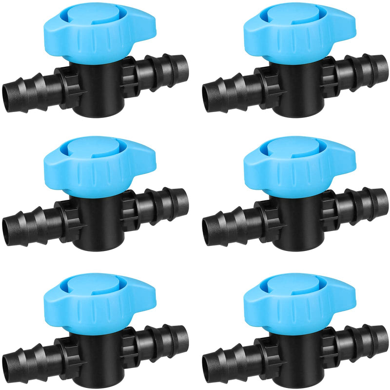 6 Pack Drip Irrigation 1/2 inch Barbed Valve, Drip Line Parts 1/2" Shut Off Valve Fits for 1/2 Inch Drip Irrigation Tubing (.570-.620" ID) for Drip or Sprinkler Systems 6P Valve