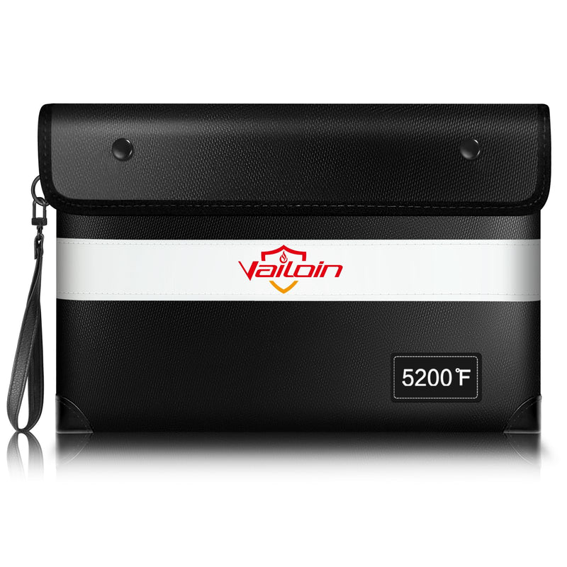 Vailoin 5200℉ Insulated Fire Proof Money Bag for Cash,Portable Waterproof Fireproof Document Bag with Reflective Strip,Fireproof Envelope for Cash,Important Documents,Valuables(11"x7.7", Black) 11"x7.7"