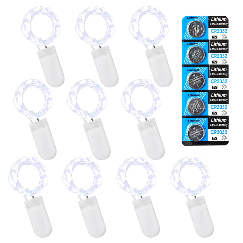 10 Pack Fairy Lights Battery Operated String Lights, 10 LED on 3.3ft Silvery Copper Wire，for Flowers Gift Box Wedding Party Christmas Decoration (10 Pack, Cool White) 10 Pack