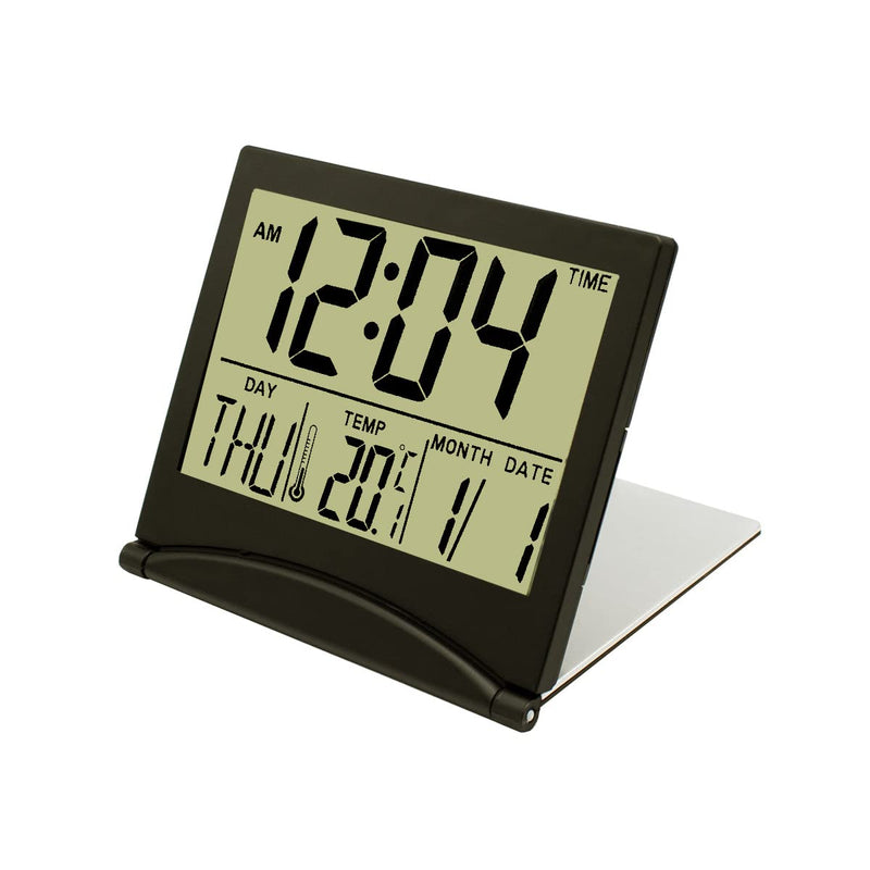 MMOBIEL Digital Clock LCD Travel Alarm Foldable - Desk Clock with Temperature and Date Indication - Alarm Clock Digital - Radiographic Alarm Clock Battery Operated - Black - NewNest Australia