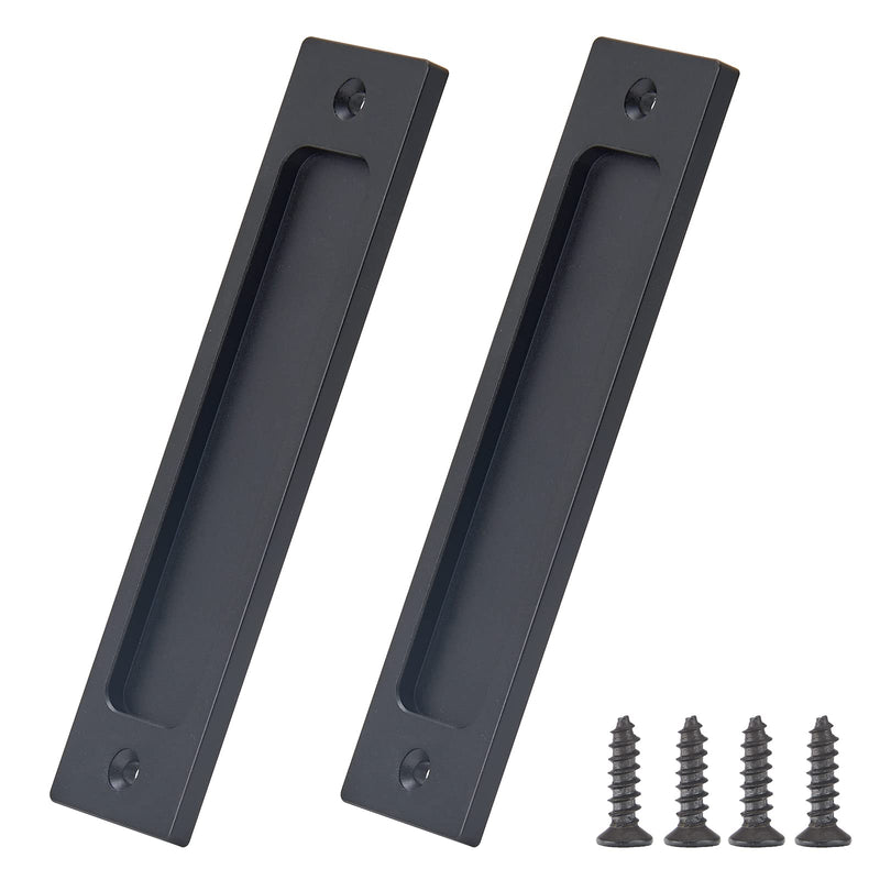 Sliding Barn Door Closet Handles Pulls - 2pcs Finger Flush Aluminum Alloy Pull Handle Rectangular Recessed with Sliding Pocket Door Hardware for Drawers Cabinet Garages (Black, Rectangular) Black