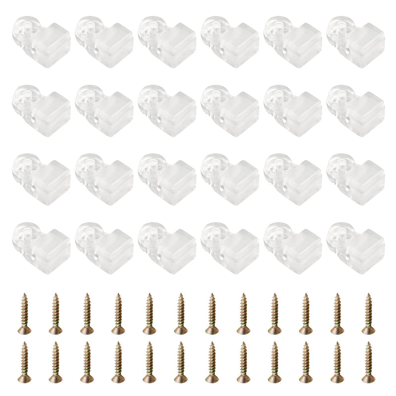 Glass Panel Clip, 24 Pack Round Glass Retainer Clips Kit Plastic Glass Cabinet Clamps Clear Mirror Clips Window Dressing Hardware Replacement with Screws & Storage Box for 3-4mm Thick Glass 24pcs