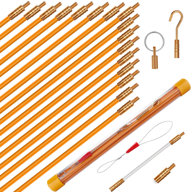 KOOTANS 22FT Fiberglass Electrical Wire Running Kit Wire Fishing Tools Fish Tape Wire Puller Through Wall Cable Snake Fish Rods Kit with Different Attachments