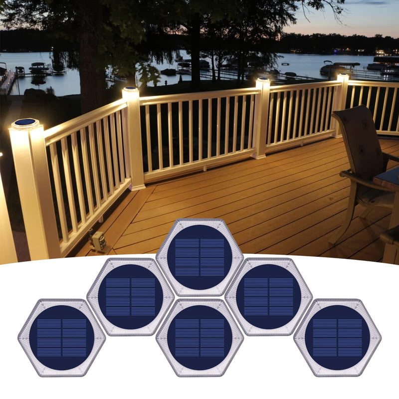 YiLaie Solar Deck Dock Lights Hexagon Warm White Step Lights Outdoor Waterproof Solar Powered for Driveway Post Fence Stairs Yard Patio Pathway Porch 6 Packs 6 Pack-Hexagon
