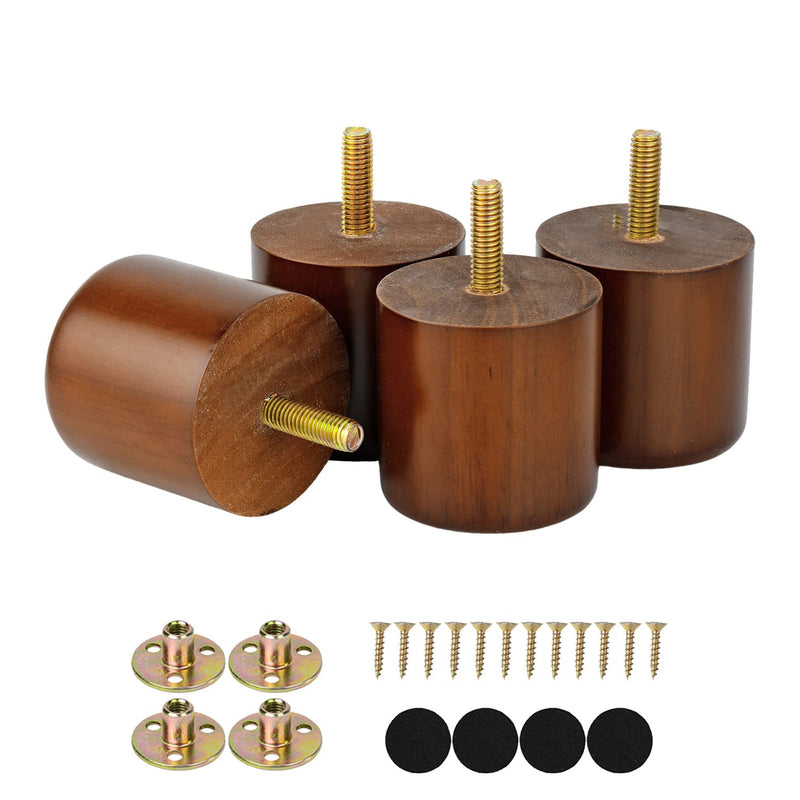 Maricome 2 Inch Furniture Feet Wood Set of 4 Replacement Legs for Sofa Couch Ottoman Dresser Short Solid Column Modern 2 Inch Walnut Column