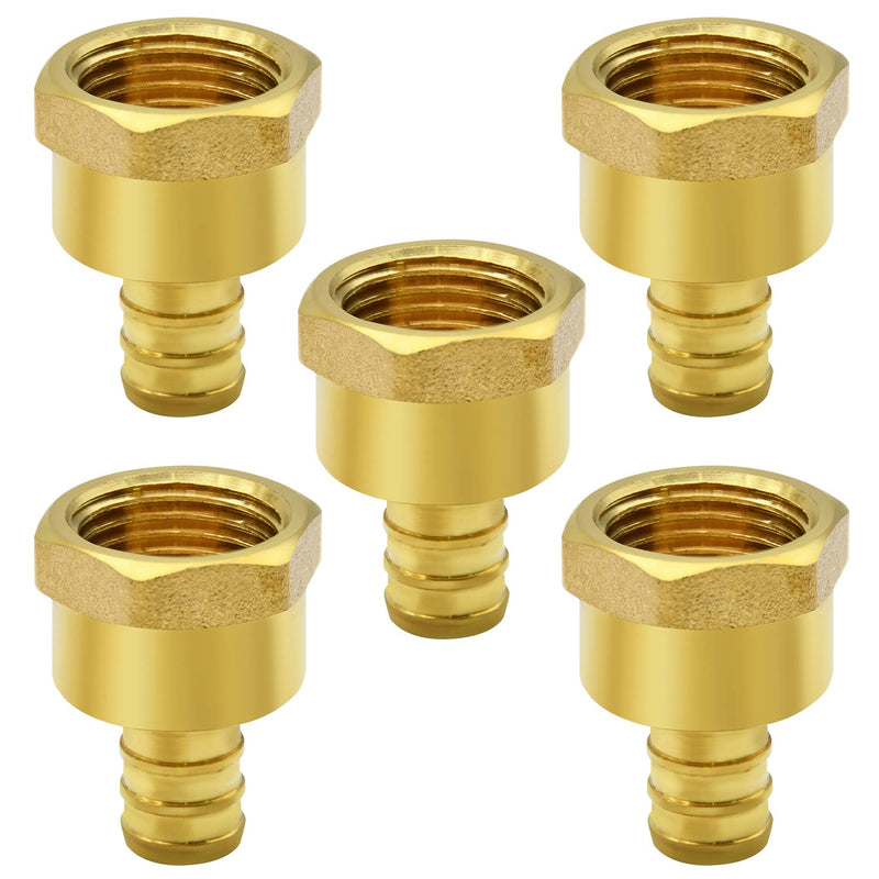 PEX 1/2" x 1/2" NPT Female Fittings, 5/10/12/20 Pack PEX 1/2" x 1/2" NPT Female Threaded Adapter Crimp Fitting, Brass, Full Port for PEX pipes in plumbing jobs (5 Pack) 5pcs-PEX 1/2" x 1/2" NPT