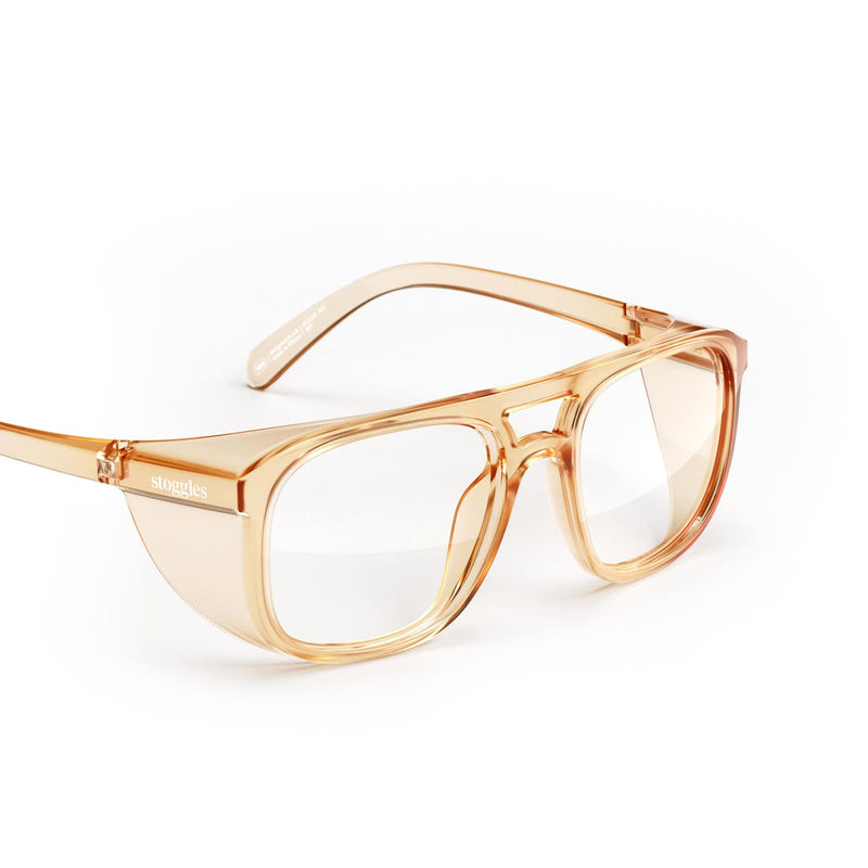 Stoggles Aviator Z87.1 Certified Safety Glasses, Blue-Light, UV Blocking Lens, Top & Side Shield, Anti-Fog, Stylish Eyewear Antique