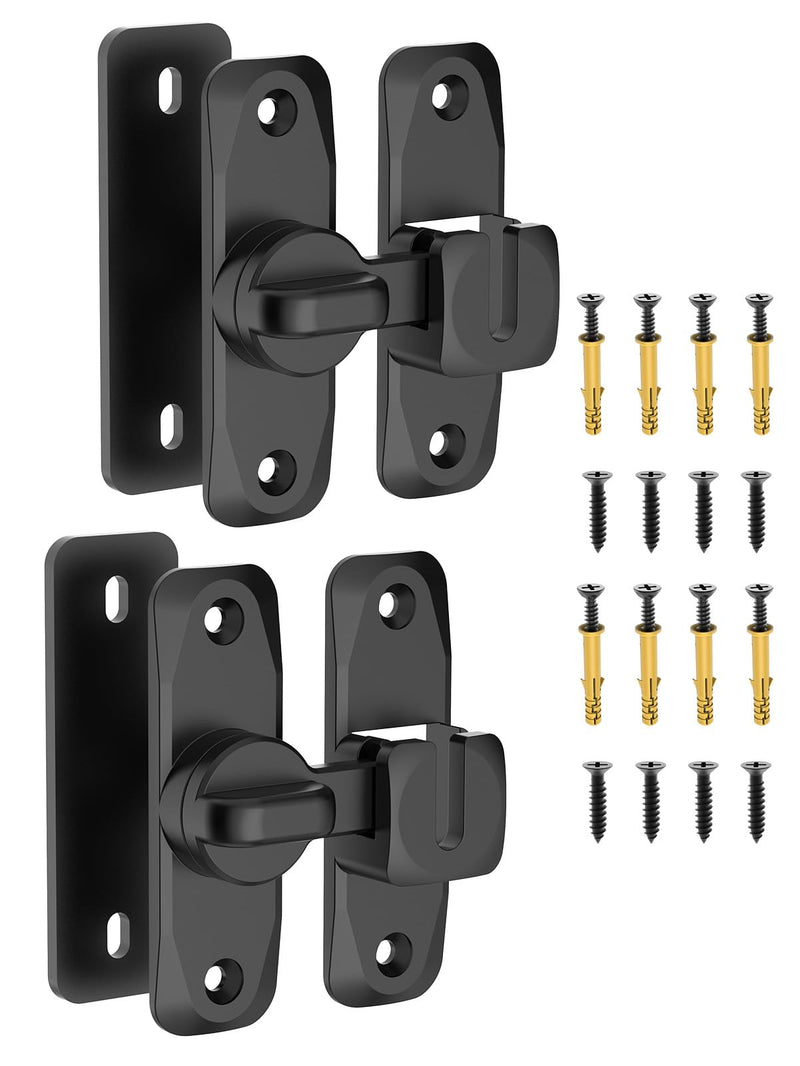 90/180 Degree Flip Barn Door Lock, Protect Privacy - Security Sliding Door Latch, Small Gate Latches Hardware for Barn, Garden, Bathroom, Cabinet, Window (Black-2PCS) Black-2PCS