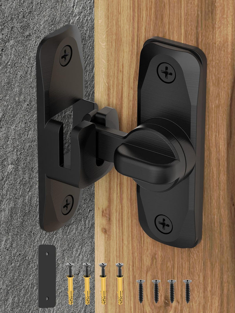 90/180 Degree Flip Barn Door Lock, Protect Privacy - Security Door Latch, Small Gate Latches Hardware for Barn, Garden, Bathroom, Cabinet, Window, Sliding Door (Black-1PC) Black-1PC