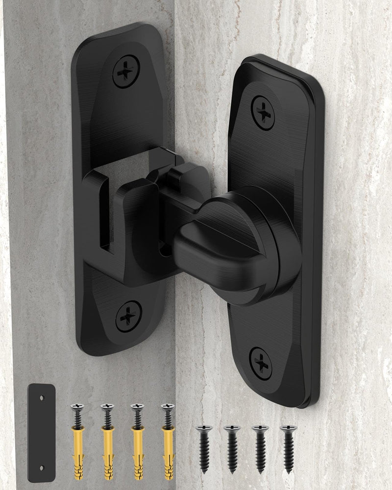 90/180 Degree Barn Door Lock, Small Flip Gate Latches Hardware, Security Sliding Door Latch Lock fo Cabinets, Barn, Bathroom, Garden (Black-1Pc) Black-1Pc