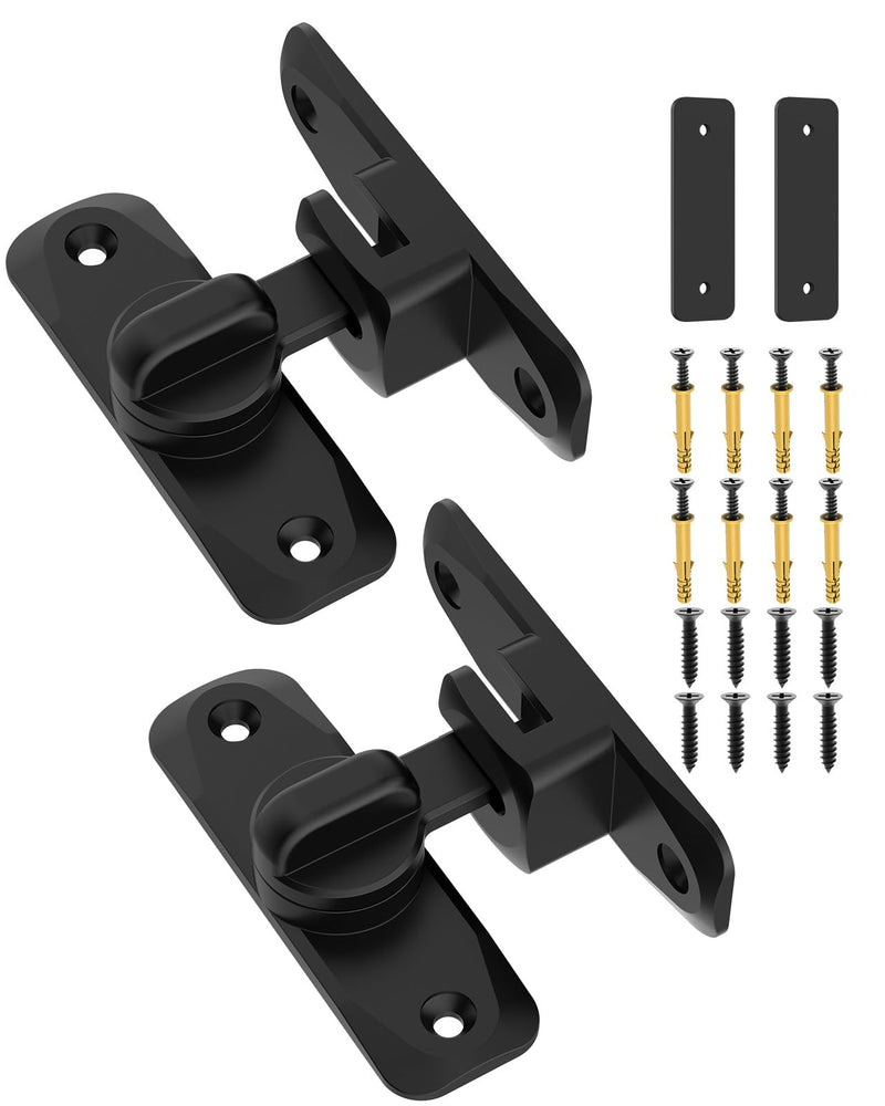 90/180 Degree Barn Door Lock, Small Flip Gate Latches Hardware, Security Sliding Door Latch Lock fo Cabinets, Barn, Bathroom, Garden (Black-2Pcs) Black-2Pcs