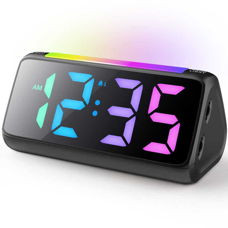 Netzu Digital Alarm Clocks for Bedrooms, Bedside Clocks with RGB Night Light, Rainbow Time, Large Display, USB Charger, Dual Alarm, Snooze, LED Desk Dimmable Alarm Clock for Kids Teens Boys Girls - NewNest Australia