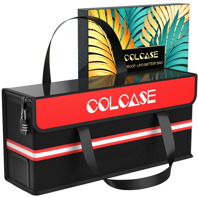 COLCASE Lipo Safe Bag Fireproof Explosionproof Ebike Battery Storage and Lipo Battery Charging with Combination Lock Silicone Coated Fireproof Bag (20 x 5.5 x 9 in)
