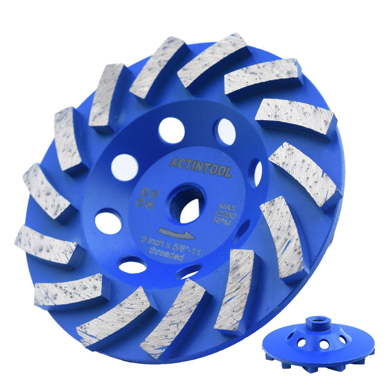 5 in.x5/8-11 in. Plate 14 Segments Turbo Shape Diamond Grinding Cup Wheel for Concrete and Stone (5 Inch 5/8"-11 Threaded) 5 Inch 5/8"-11 Threaded