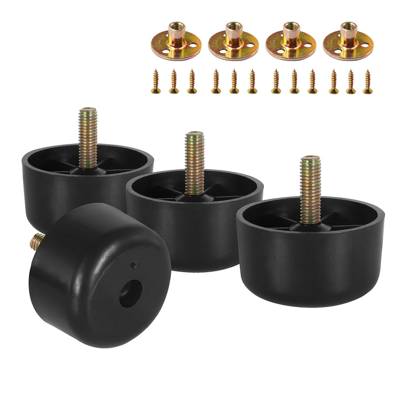 4pcs Plastic Furniture Legs 1-1/8 inch, Black Couch Legs Round Furniture Feet Sofa Replacement Legs with M8 Plate Nuts for Couch Table Sofa
