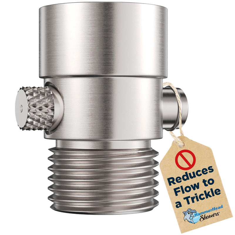HammerHead Showers® Solid Metal Shower Head Shut Off Valve - Brushed Nickel - Brass Shower Head Valve Reduces Flow To A Trickle - Universal Shower Shut Off Valve - Plumbing Code Compliant