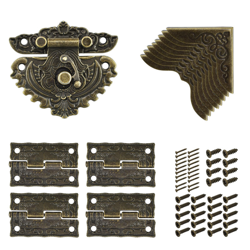 Antique Engraved Decorative Hasp Latch Hasp Hinges and Box Corner Protectors for Jewelry Box Cabinet Drawer Decoration and Repair - NewNest Australia