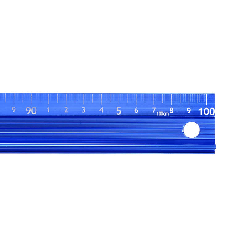 HARFINGTON Raised Grip Metal Ruler 100cm Metric Ruler Measure Aluminum Alloy Anti Slip Protective Ruler Straight Cutting Ruler Measuring Tool with Hanging Hole for Cutting Measuring, Blue